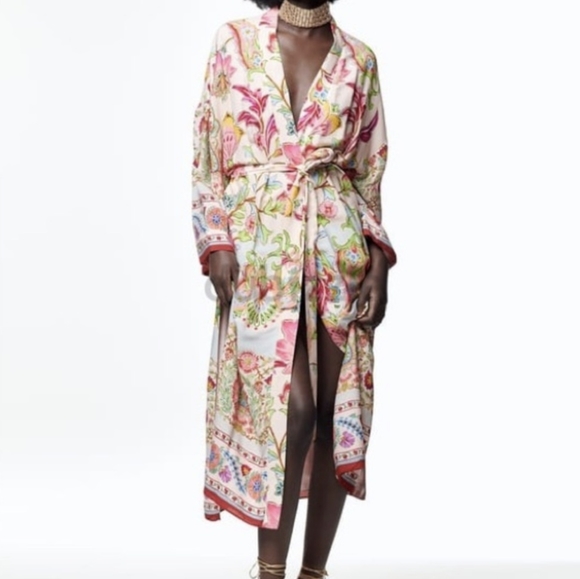 Zara Floral Long Kimono Robe - Picture 6 of 10